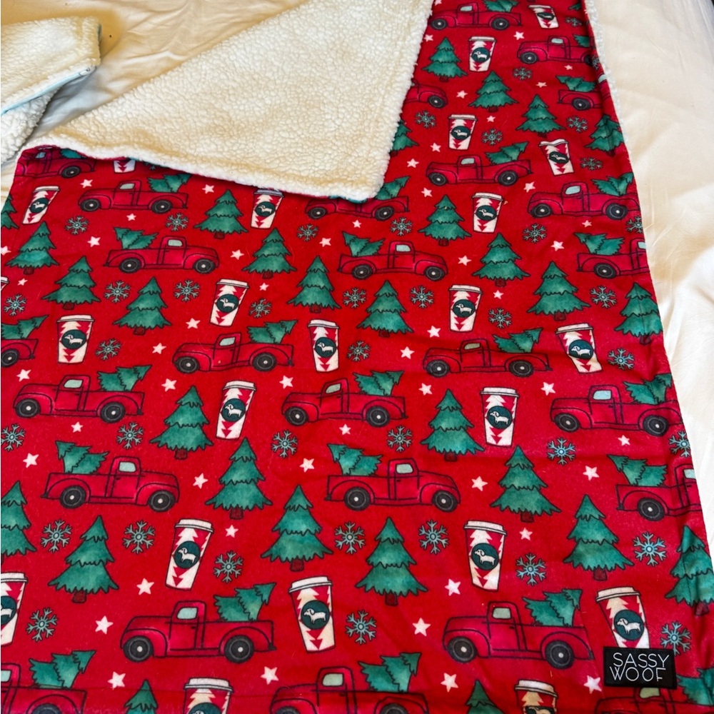 Pet Throw Blanket - Reversible sassy woof Christmas